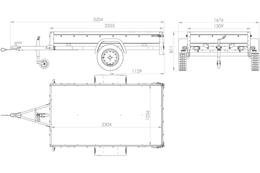 Unitrailer Gartenanhänger, einachsiger Autoanhänger 230 x 125 cm mit fester Deichsel 500/750 kg