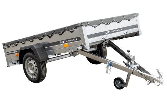 Verzinkter Anhänger 230 x 125 cm Gartenanhänger 230 KIPP [mit Stützrad und flacher Plane]